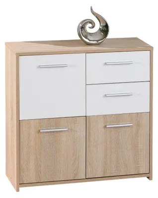 Dressoir 3 Türen 2 Schubladen Sonoma-Eiche Weiß 77x77x30 cm