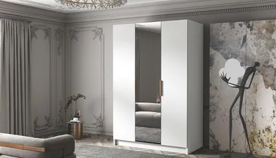 Produktbild von Kleiderschrank mit Spiegel 150 cm COVO 2 - weiß / goldene Griffe