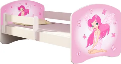 Image de ACMA lit d'adolescent lit d'enfant lit junior set complet avec matelas sommier à lattes et protection antichute blanc 07 rose fée 140x70