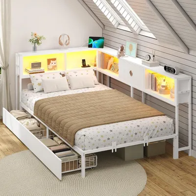 Produktbild von Jugendbett 90x190 mit LED & Ladestation, Tagesbett mit Stauraum, weiß