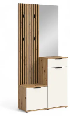 Immagine prodotto di Combinazione guardaroba 4 pezzi - 88 x 195 cm - Decorazione rovere Artisan - Bianco opaco - con specchio