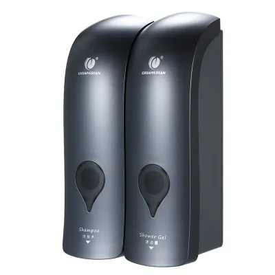Produktbild von CHUANGDIAN 300 ml * 2 Wandmontierter manueller Doppelkopf-Seifenspender, Duschgel-/Fluessigshampoo-Spenderhalter mit Klebeaufklebern fuer das Badezimmer im Hotel