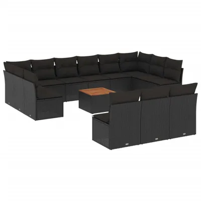 Produktbild von vidaXL 14-tlg. Garten-Sofagarnitur mit Kissen Schwarz Poly Rattan
