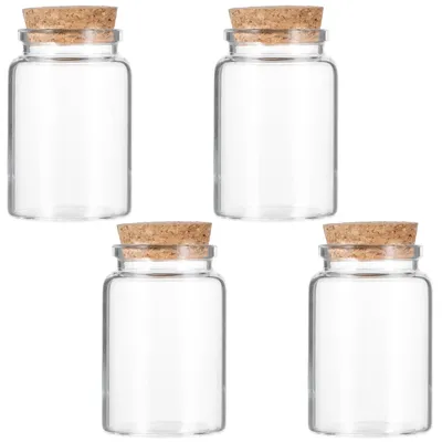 4 Mini-Glasflaschen mit Korken, 50 ml und 100 ml, transparent