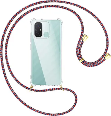Produktbild von Handykette Backcover-Schutzhülle mit Band (Metall goldfarben) für Xiaomi Redmi 12C (6.71'') - silber/blau/rot