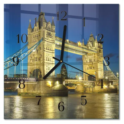 Produktbild von Tulup Glasuhr Wanduhr Küchenuhr Echt-Glas 30x30 cm Modern Dekorativ Geräuschlos Schwarzen Zeigern - London Bridge