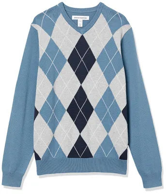 Produktbild von A. Essentials Herren V-Ausschnitt Pullover aus Baumwolle, Normale Passform, Blau
