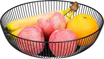 Produktbild von Famanu Obstschale 28 x 8 cm – Offenes Drahtdesign für Obst und Gemüse (schwarz)