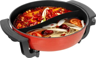 Produktbild von Elektrischer Hotpot - Yin-Yang Shabu-Topf - 6 L Fassungsvermögen - 1360 W Leistung - Antihaftbeschichtung - Mit Deckel