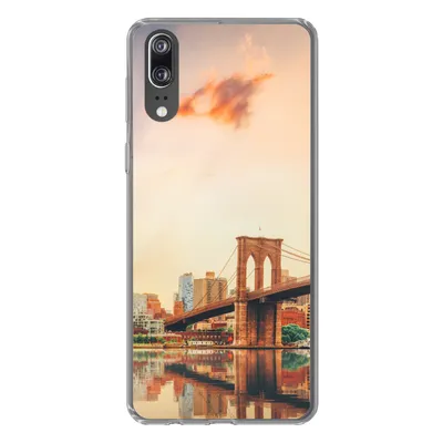 Produktbild von MuchoWow® Handyhülle Schutzhülle Hülle für Huawei P20 New York - Brooklyn - Brücke - Sonnenuntergang Silikon Softcase Handy Hülle - Hardcover