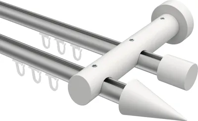 Produktbild von Interdeco Innenlaufstange / Gardinenstange mit Innenlauf Silbergrau / Weiß, Typ Talent Siveo (Kegel), 20 mm Ø 2-läufig, 400 cm