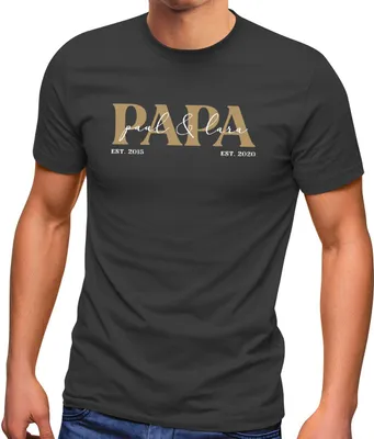 Produktbild von Herren T-Shirt personalisiert mit Namen der Kinder Geburtsjahr Geschenk für Papa Vatertagsgeschenk Moonworks® anthrazit XXL