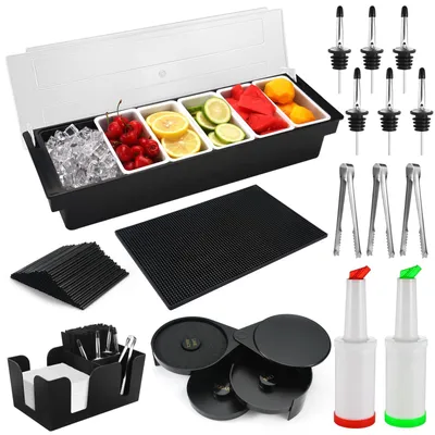 Bartending-Set mit Barmatte, Garnierfach, 22-teilig