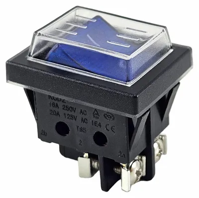 Produktbild von Wippenschalter Blau mit Wasserdichte Abdeckung und Schraubanschluss 4pin 16A 250
