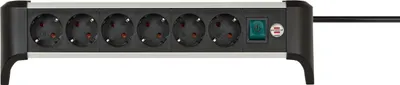 Zdjęcie produktu dla brennenstuhl 1391040600 brennenstuhl Alu-Office-Line 6-fach Steckdosenleiste mit Schalter 3,0 m schwarz