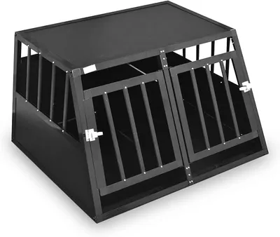 Produktbild von Hundetransportbox Alu Hundebox Reisebox Autobox Gittertür abschließbar Aluminium Transportbox für Hunde Tiertransportbox (Schwarz, (XXL) 95X85X69 cm)