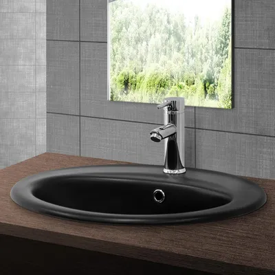 Obrázok produktu pre LuxeBath umývadlo Oválne umývadlo na dosku, 57x48,5x19,5 cm, čierna matná farba, z keramiky