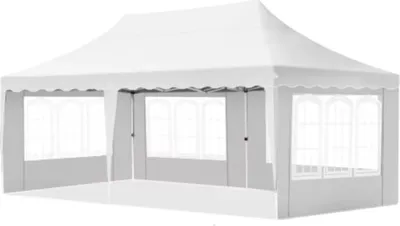 Zdjęcie produktu dla namiot imprezowy - Składany namiot ze ścianami bocznymi - 300x600cm - Biały - Łatwy montaż - Pawilon - Wodoodporny i odporny na warunki atmosferyczne - Regulowana wysokość