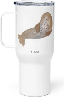 Produktbild von Mr. & Mrs. Panda Thermobecher Robbe Lachen - Weiß - Geschenk, Edelstahlbecher, Kaffee-to-go-Becher, Ostsee, Strand, Nordsee, Robben, Meerestier, Edelstahl Tasse, Teetasse