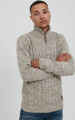 Produktbild von SOLID SDPankraz Herren Strickpullover Troyer Grobstrick Pullover mit Zopfstrickmuster Reißverschluss 100% Baumwolle Regular fit