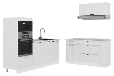 Produktbild von Küchenzeile Vicco Fame-Line Weiß Landhaus/Weiß 340 cm ohne Arbeitsplatte, Model 63948