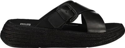 Produktbild von Fitflop F-mode Espadrille Buckle Leather Flatform Slides Badesandalen Schwarz EU 39 Frau Schwarz EU 39