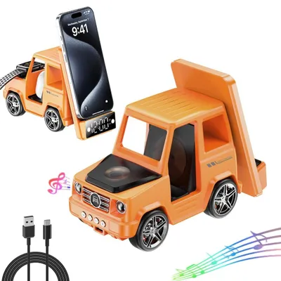 Produktbild von Wireless Charger, 6 in 1 Induktive Ladestation Schnellladegeraet 15W Magnetisches Kabelloses Ladegeraet mit Bluetooth-Lautsprechern,Wecker und LED-Licht,fuer iPhone, Samsung, Huawei, Xiaomi, Apple Watch, AirPods,Orange