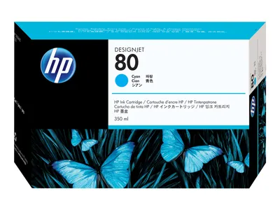 Produktbild von HP 80 Cyan Druckerpatrone, 350 ml, HP Designjet 1000 Druckerserie, Thermal Inkjet, Cyan, Business, Vereinigte Staaten, Singapur, 56 mm