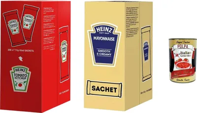 Produktbild von Italian Gourmet Portionsbeutel Set 400×10 ml (Ketchup 200 + Mayonnaise 200, To-Go, Imbiss, Pommes, Burger, Hot Dog, Party, Catering & Foodtruck) + Italian Gourmet Polpa