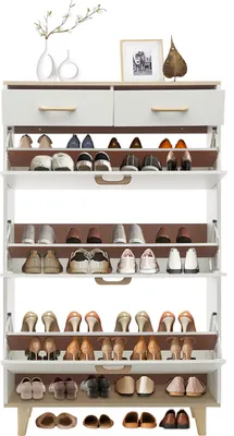 Image de Armoires à chaussures Armoire de rangement indépendante avec deux tiroirs 80*24*135cm Étagères à chaussures
