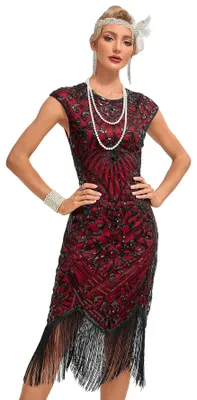 Produktbild von Viloree 1920s Kleid Damen Flapper Charleston Kleid Gatsby Pailletten Cocktail Ab
