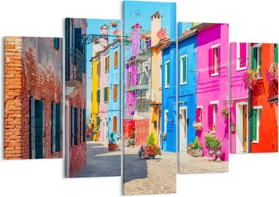 Produktbild von Bild auf Leinwand - Leinwandbild - Straße Haus Blumen - 150x100cm - Wand Bild - Wanddeko - Leinwanddruck - Bilder - Kunstdruck - Wanddekoration - Leinwand bilder - Wandkunst - EA150x100-3825