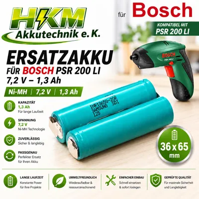 Produktbild von Ersatzakku für Bosch PSR 200 Li 7,2 V Akku - 1,3 Ah