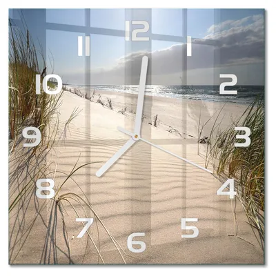 Produktbild von Glas Wanduhr 30x30 cm - Wanduhr - lautlose Wanduhr - ohne Ticken - geräuschloses Uhrwerk - schleichende Zeiger - moderne Uhr - Design Uhr - Wohnzimmer Uhr - Strand von Mrze?yno
