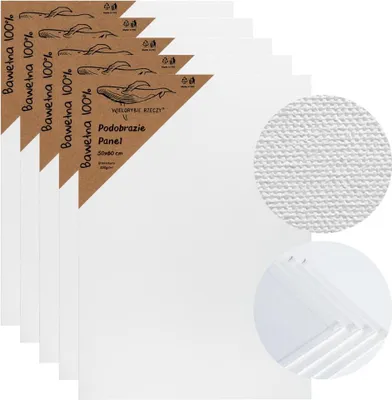 Produktbild von Leinwand auf Malplatte Set 5 Stück 50x60 cm – 350 g/m² Baumwoll-Leinwand – 3-fach mit Gesso grundiert – Künstlerbedarf zum Bemalen