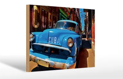 Produktbild von Holzschild Spruch 30x20cm Cuba Auto blauer Oldtimer