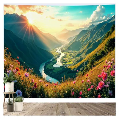 Produktbild von Wandteppich Natur 150x130, Wandteppich Sonnenuntergang Landschaft, Tapisserie Deko für Schlafzimmer