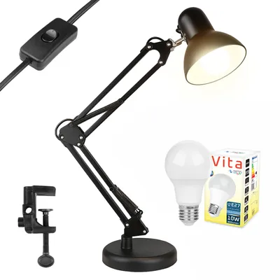 Produktbild von MasterLED Schreibtischlampe E27 10W 4000K Architektenlampe Gelenkarm Verstellbar Schwarz