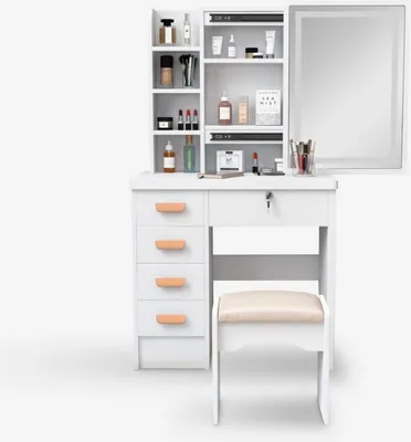 Produktbild von Schminktisch mit Schiebespiegel mit LED-Licht und Hocker Caroline