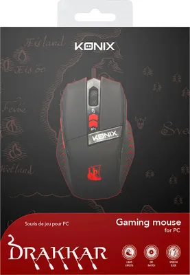 Obrázek produktu pro Konix 61881180541, Pro praváky, Optický, USB Typ-A, 2000 DPI, Černá, Červená
