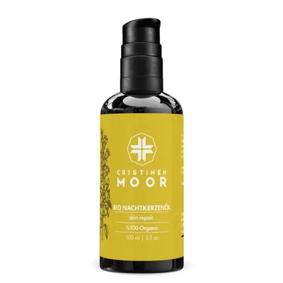 Produktbild von Cristinen Moor Bio Nachtkerzenöl 100 ml - kalt gepresstes Hautpflegeöl für reife Haut - e Bio-Kosmetik und clean Beauty, Körperöl