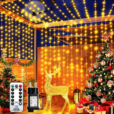Produktbild von Lichtervorhang, 3 m x 3 m, 300 LEDs, mit Fernbedienung und wasserdicht