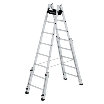 Produktbild von MUNK Aluminium Stehleiter, treppengängig, mit 4 Holmverlängerungen 2x8 Sprossen