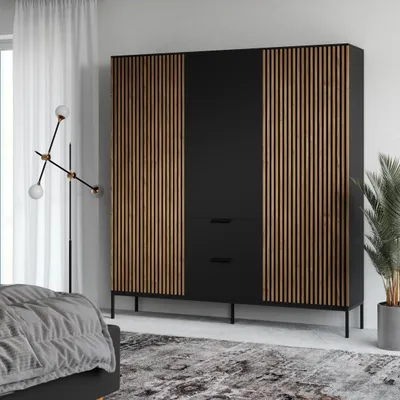 Obrázek produktu pro Velká šatní skříň 185 cm PHAEDRA - černá / dub artisan
