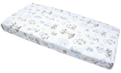 Produktbild von Spannbettlaken für Kinderbett, Spannbettuch, 60x120cm, Baumwolle, Hirsch und Igel