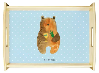 Produktbild von Mr. & Mrs. Panda Tablett Bär Konfirmation - Blau Pastell - Geschenk, Gottesdienst, Kirche, betttablett, für bett, Teddy, Evangelisch, holz serviertablett