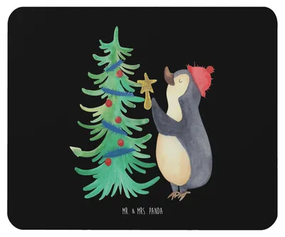 Produktbild von Mr. & Mrs. Panda Mauspad Pinguin Weihnachtsbaum - Schwarz - Geschenk, Mousepad, Mouse Pad, pc, Winter, Weihnachten, laptop