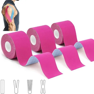 Zdjęcie produktu dla Zestaw taśm kinezjologicznych, 3 rolki, 5m x 5cm, kolor różowy, wodoodporne, przyjazne dla skóry