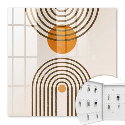 Produktbild von Metall Schlüsselkasten 30 x 30 cm - weißer Schlüsselschrank zur Wandmontage - wandhängende Schlüsselbox mit Tür - nach links öffnend - Schlüsselaufbewahrung für Flur - Büro - Arbeitszimmer - Werkstatt - Garage - Retro-Geometrie
