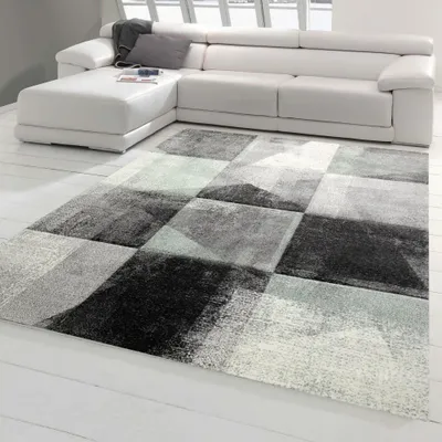 Produktbild von Wohnzimmer Teppich mit abstraktem Karomuster in grau grün anthrazit Größe - 240 x 340 cm
